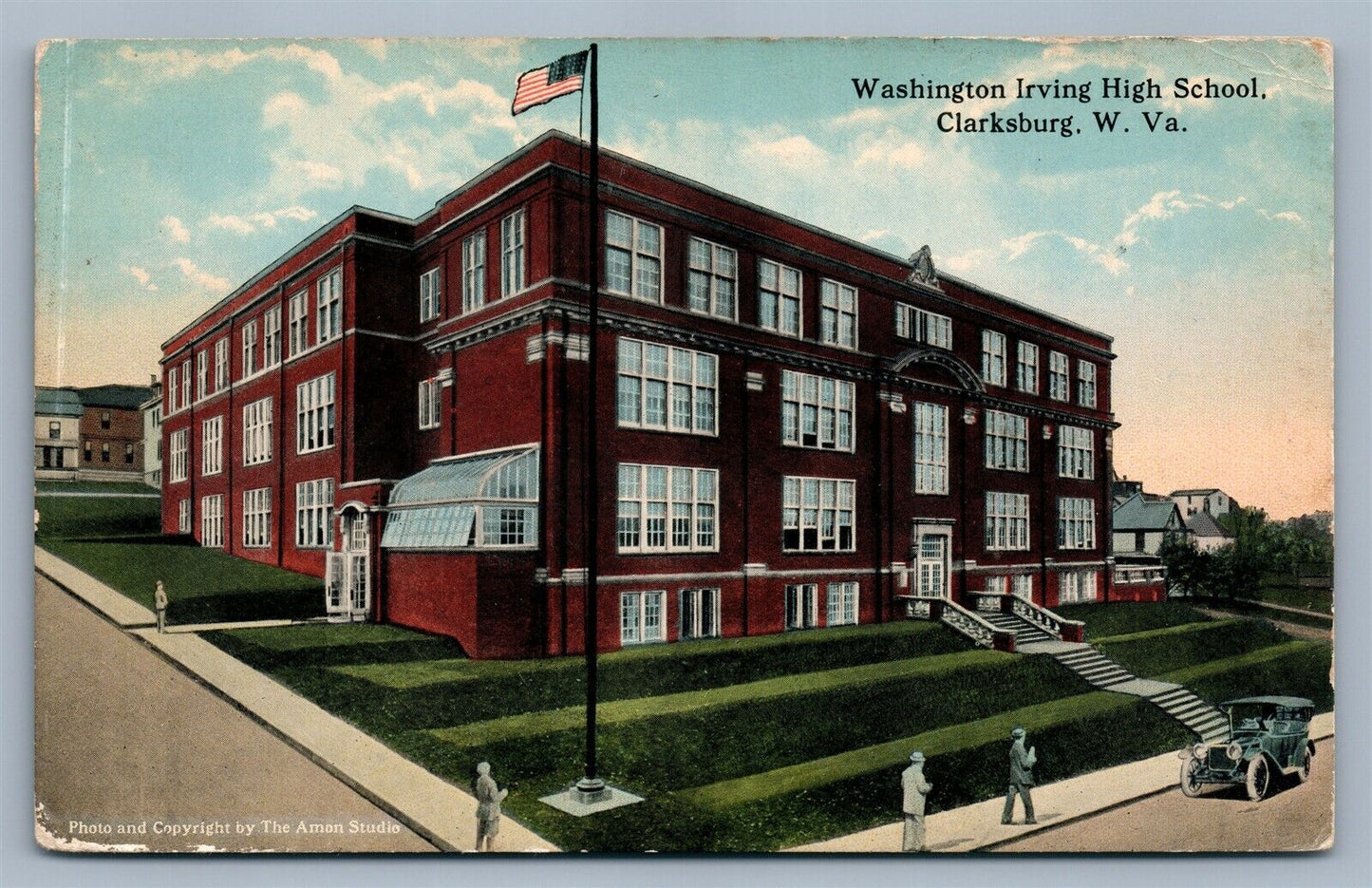 CLARKSBURG W.Va WASHINGTON IRVING HIGH SCHOOL ANTIQUE POSTCARD