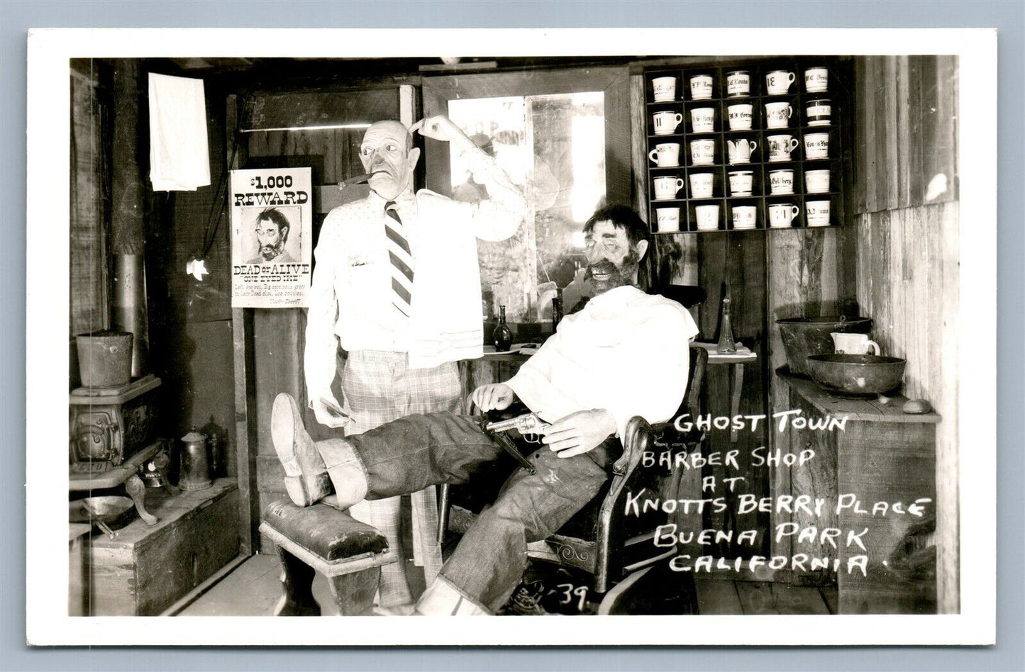 BUENA PARK CA GHOST TOWN BARBER SHOP VINTAGE REAL PHOTO POSTCARD RPPC