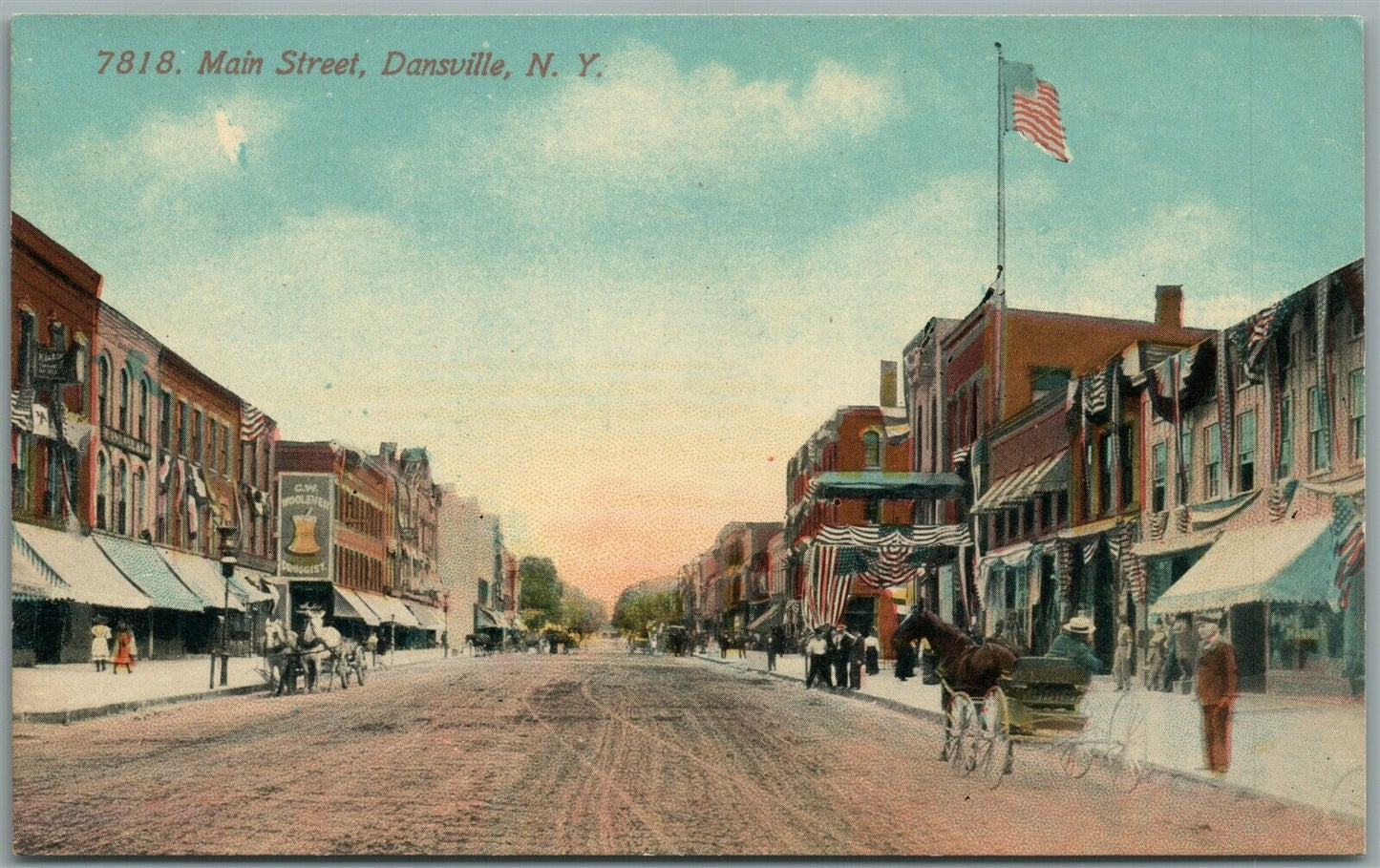 DANSVILLE NY MAIN STREET ANTIQUE POSTCARD