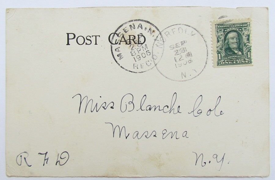 ANTIQUE 1906 UNDIVIDED POSTCARD - MAIN STREET MASSENA N.Y.