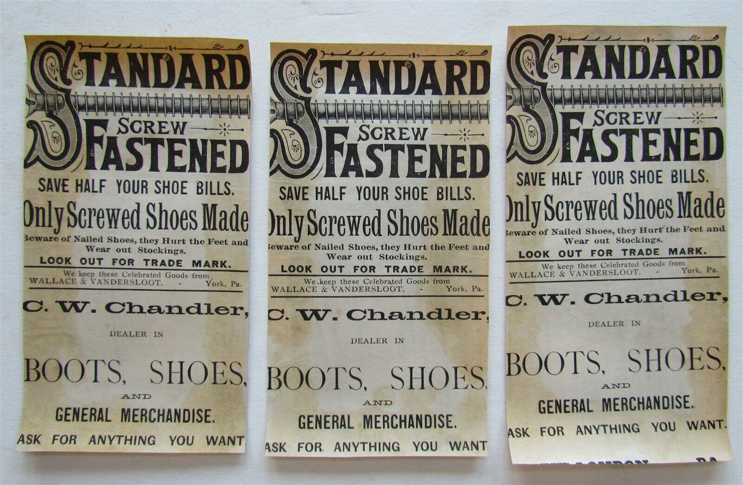 SET OF 3 ANTIQUE VICTORIAN TRADE CARDS BOOTS & SHOE ADVERTISING