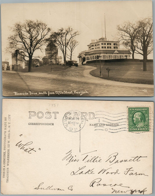 NEW YORK RIVERSIDE DRIVE FROM 127 STREET 1911 ANTIQUE REAL PHOTO POSTCARD RPPC