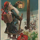 SANTA in DARK BLUE ROBE 1908 MERRY CHRISTMAS ANTIQUE POSTCARD