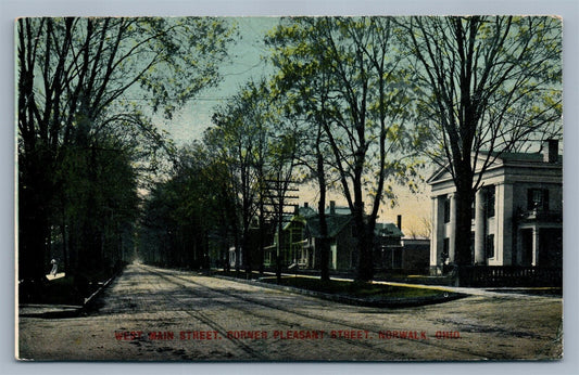 NORWALK OH WEST MAIN STREET CORNER PLEASANT STR. 1913 ANTIQUE POSTCARD