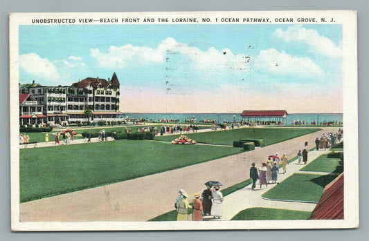 OCEAN GROVE NJ BEACH FRONT & LORAINE OCEAN PATHWAY ANTIQUE POSTCARD