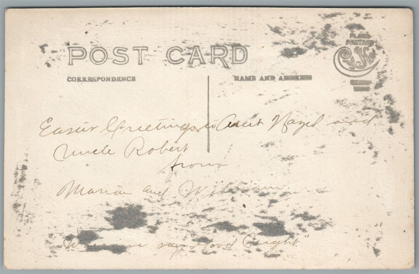 LITTLE BOY w/ TEDDY BEAR & GIRL w/ DOLL ANTIQUE REAL PHOTO POSTCARD RPPC