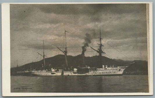 BRITISH MILITARY SHIP HMS DAPHNE ANTIQUE REAL PHOTO POSTCARD RPPC