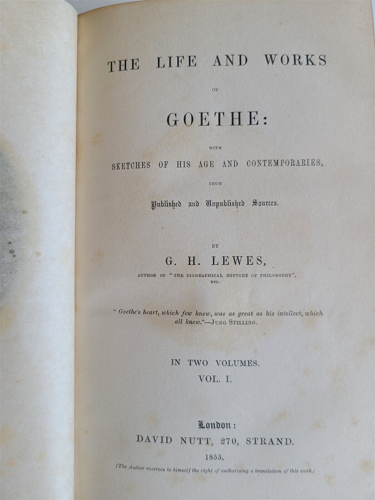 1855 THE LIFE & WORKS of GOETHE by G.H.LEWES 2 volumes ANTIQUE