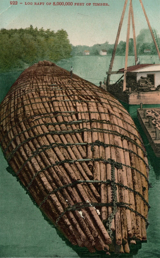 TIMBER LOG RAFT ANTIQUE POSTCARD