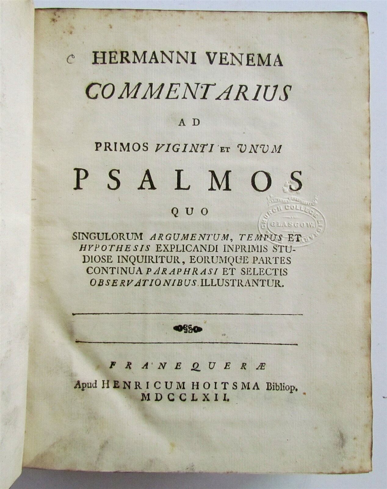 1762 Commentarius ad Psalmos by HERMAN VENEMA antique VELLUM BINDING