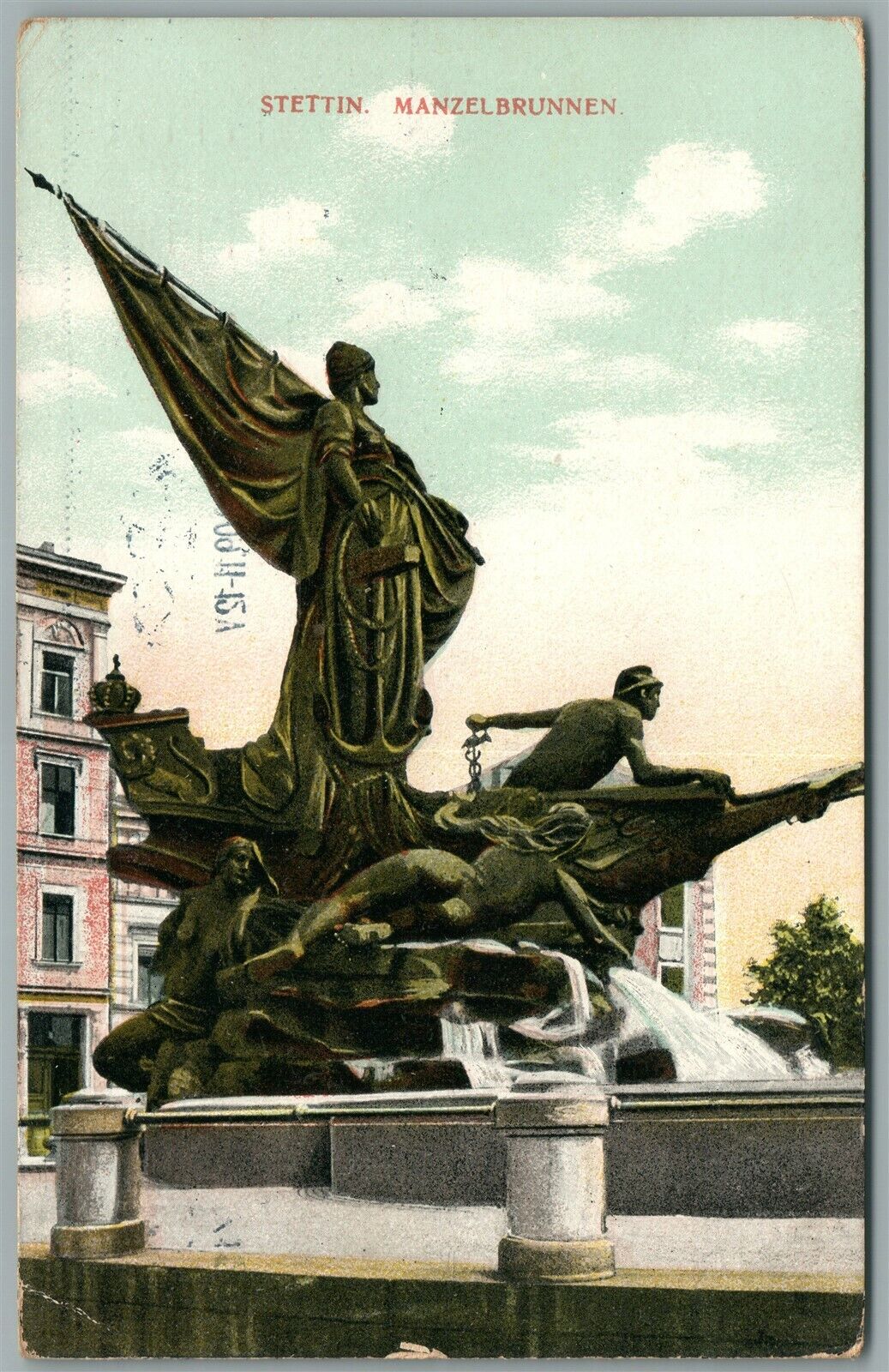 POLAND STETTIN MANZELBRUNNEN ANTIQUE POSTCARD