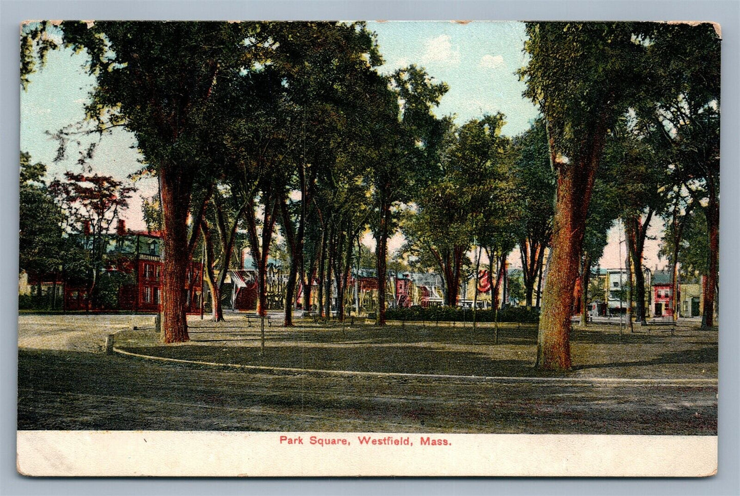 WESTFIELD MA PARK SQUARE ANTIQUE POSTCARD