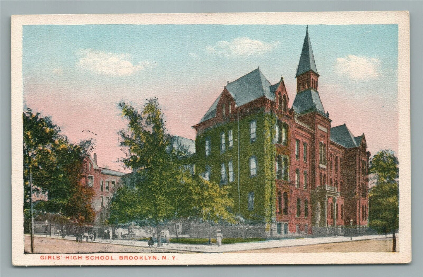 BROOKLYN NY GIRL'S HIGH SCHOOL ANTIQUE POSTCARD