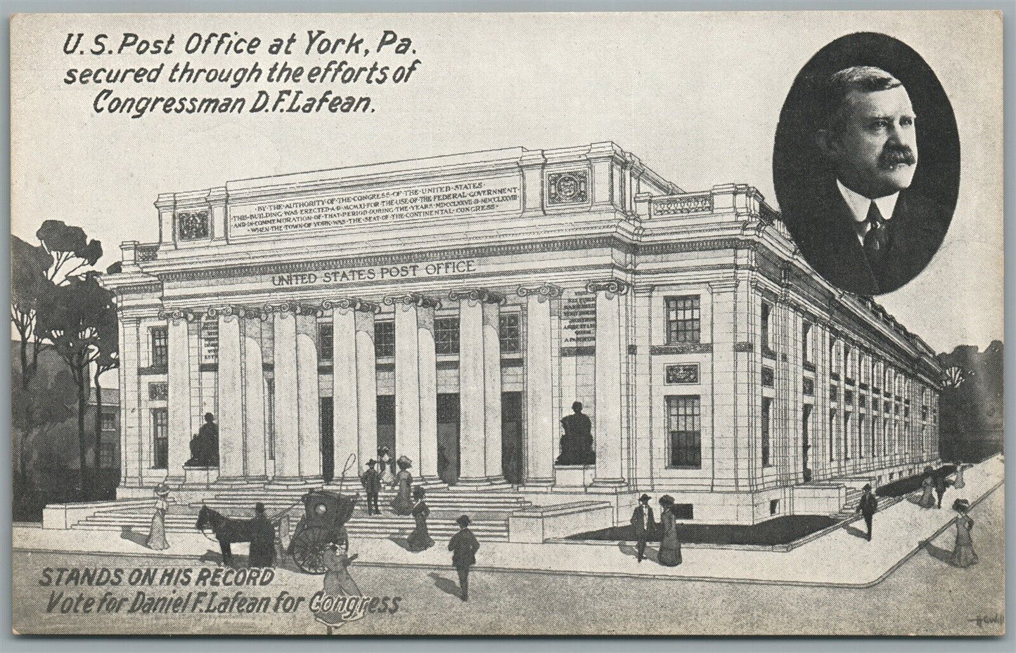 YORK PA POST OFFICE VOTE FOR CONGRESSMAN DANIEL LAFEAN ANTIQUE POSTCARD
