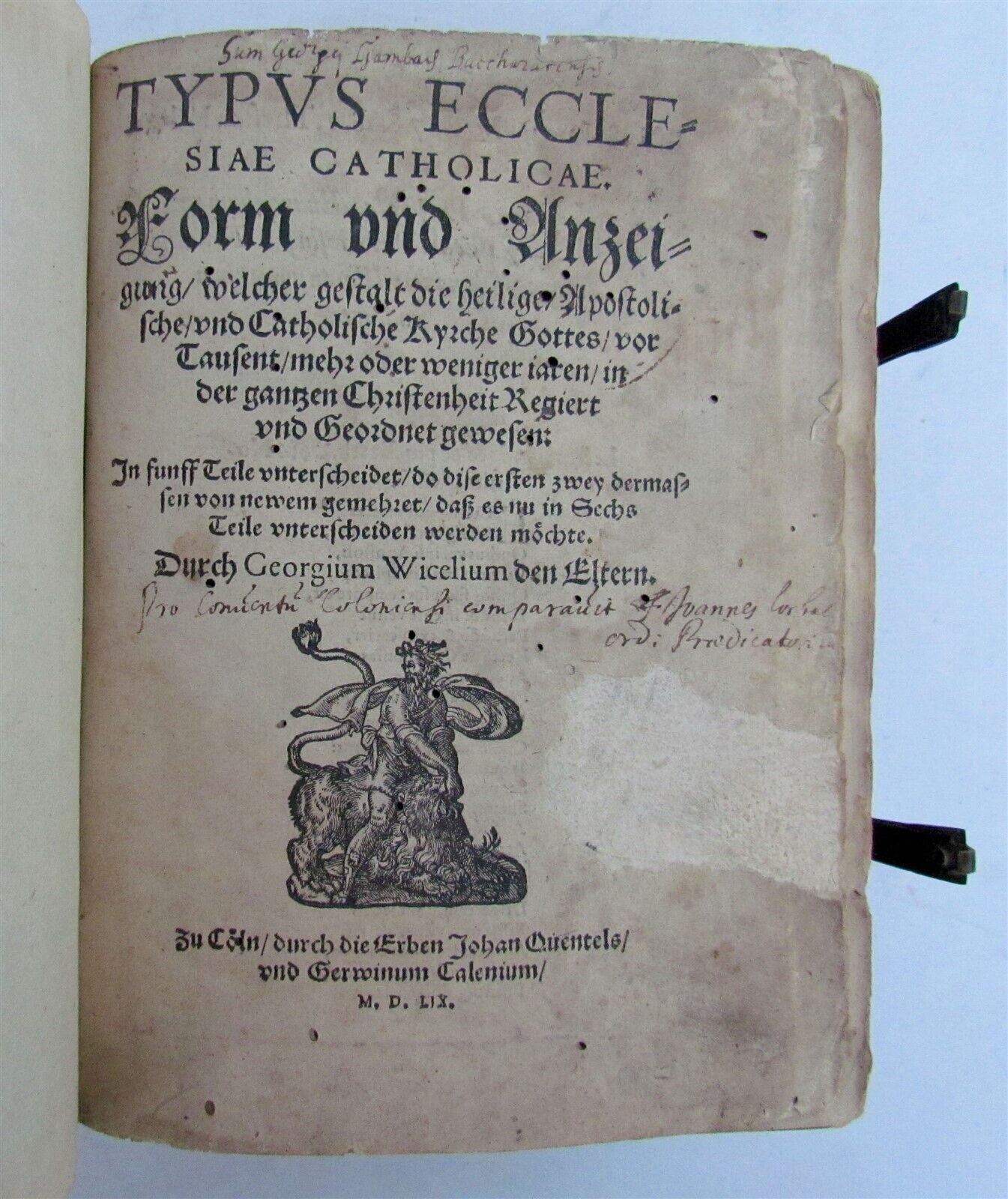 1559 TYPUS ECCLESIAE CATHOLICAE G. Witzel BLIND TOOLED PIGSKIN w/ CLASPS antique