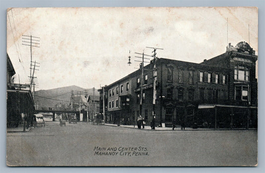 MANAHOY CITY PA MAIN & CENTER STREETS ANTIQUE POSTCARD
