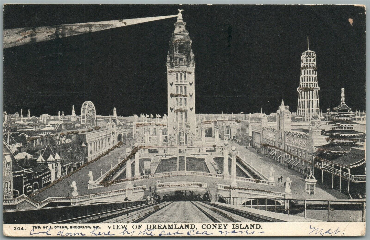 CONEY ISLAND BROOKLYN NY VIEW OF DREAMLAND ANTIQUE POSTCARD