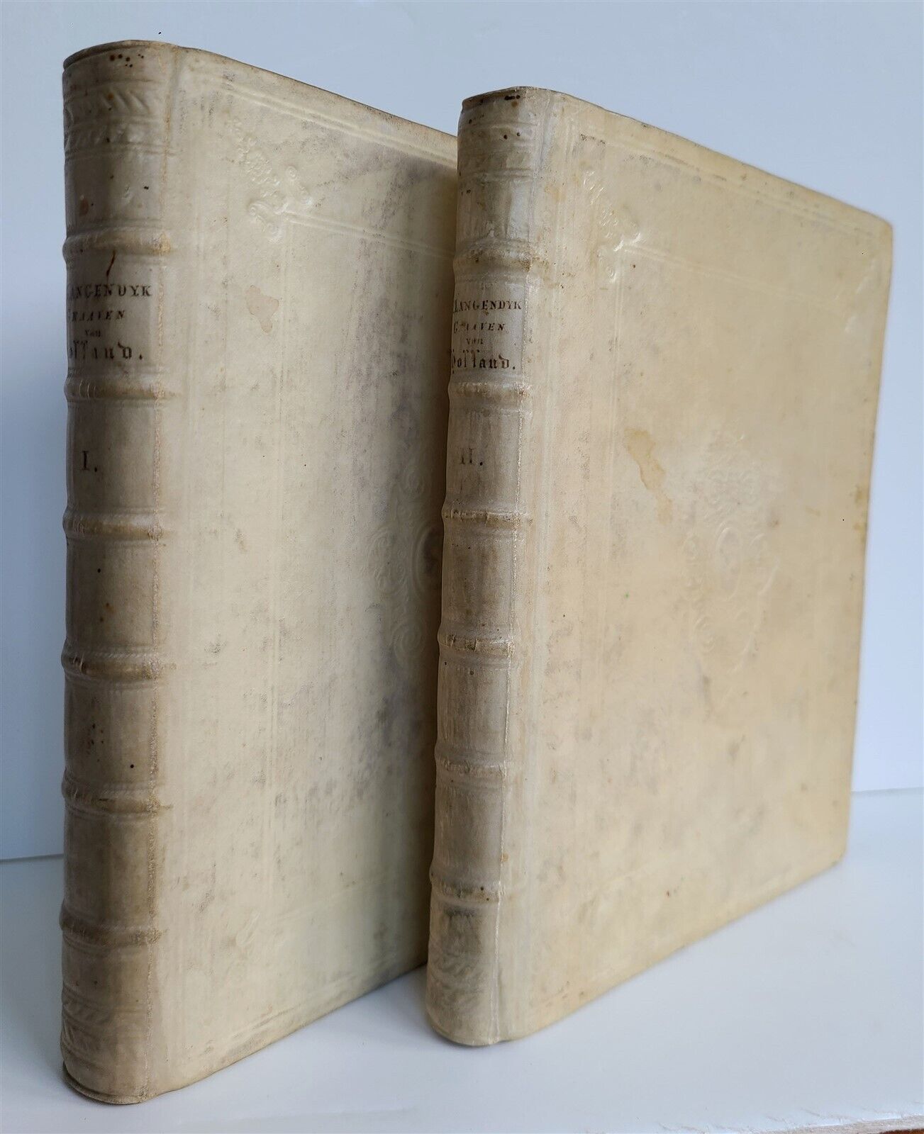 1745 NETHERLANDS HISTORY 2 volumes antique FULLY ILLUSTRATED VELLUM BOUND