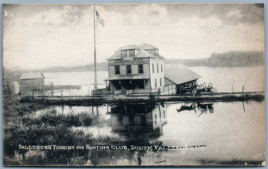 SOUTH FALLSBURG NY FISHING & BOATING CLUB ANTIQUE POSTCARD