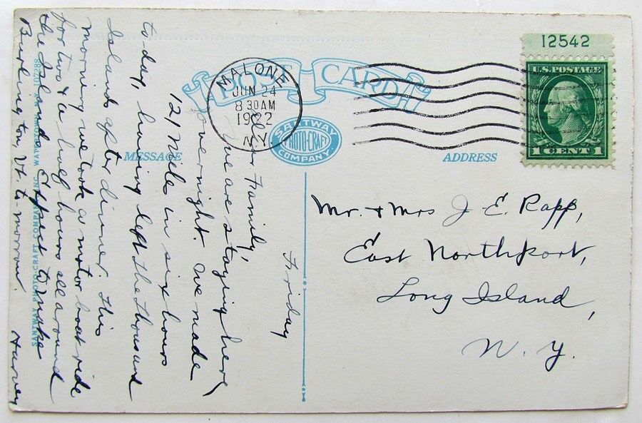 VINTAGE 1922 POSTCARD HOTEL FRANKLIN MALONE N.Y.