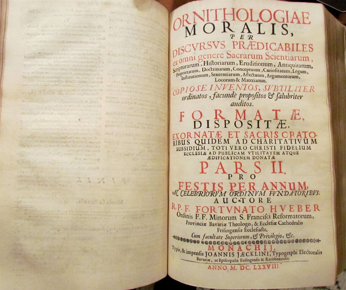 1678 ORNITOLOGIA MORALIS by FORTUNATUS HUEBER antique FOLIO