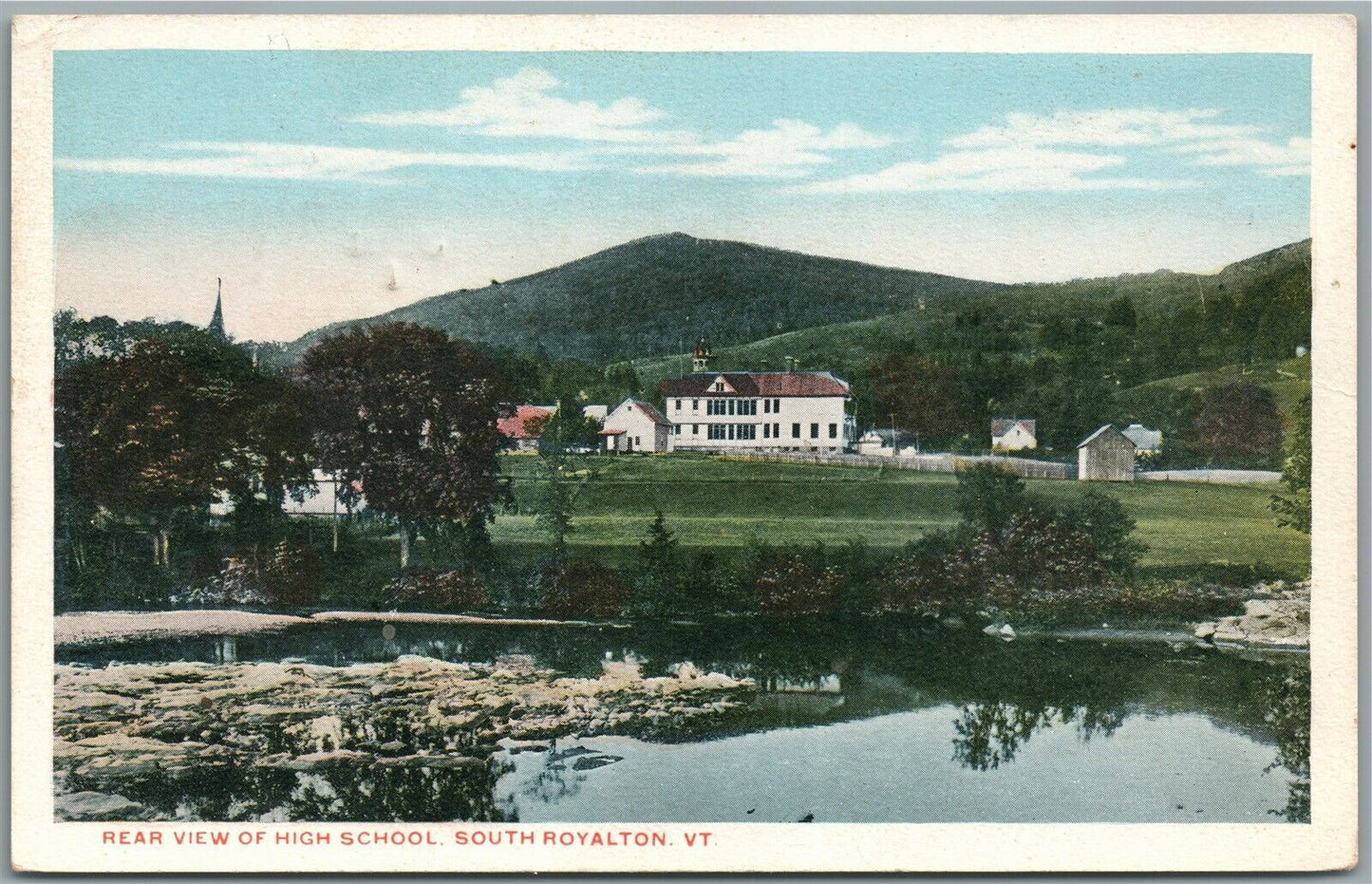 SO. ROYALTON VT REAR VIEW OF HIGH SCHOOL ANTIQUE POSTCARD