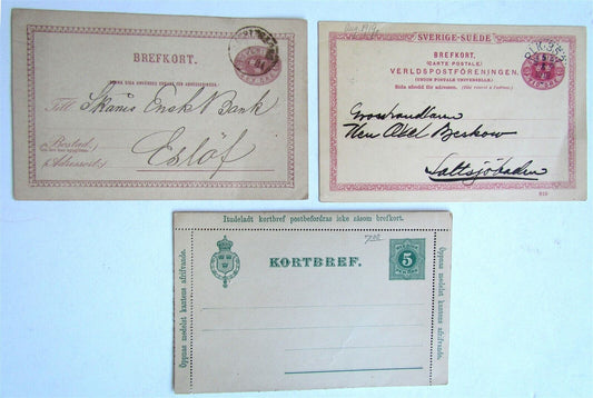 SWEDEN LOT of 3 ANTIQUE POSTCARDS STATIONERY CARDS