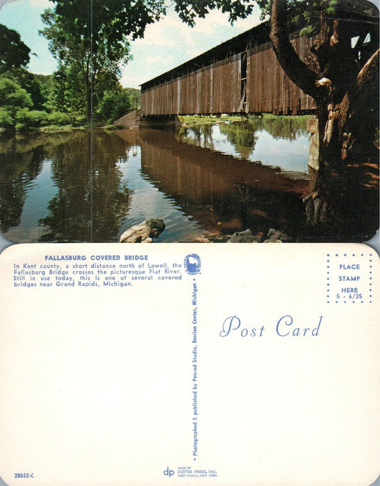 GRAND RAPIDS MI FALLASBURG COVERED BRIDGE VINTAGE POSTCARD