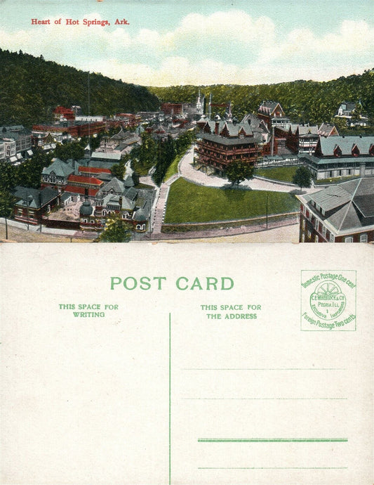 HEART OF HOT SPRINGS ARK. ANTIQUE POSTCARD