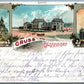 GRUSS AUS DUSSELDORF GERMANY 1899 BAHNHOF ANTIQUE POSTCARD w/ STAMP