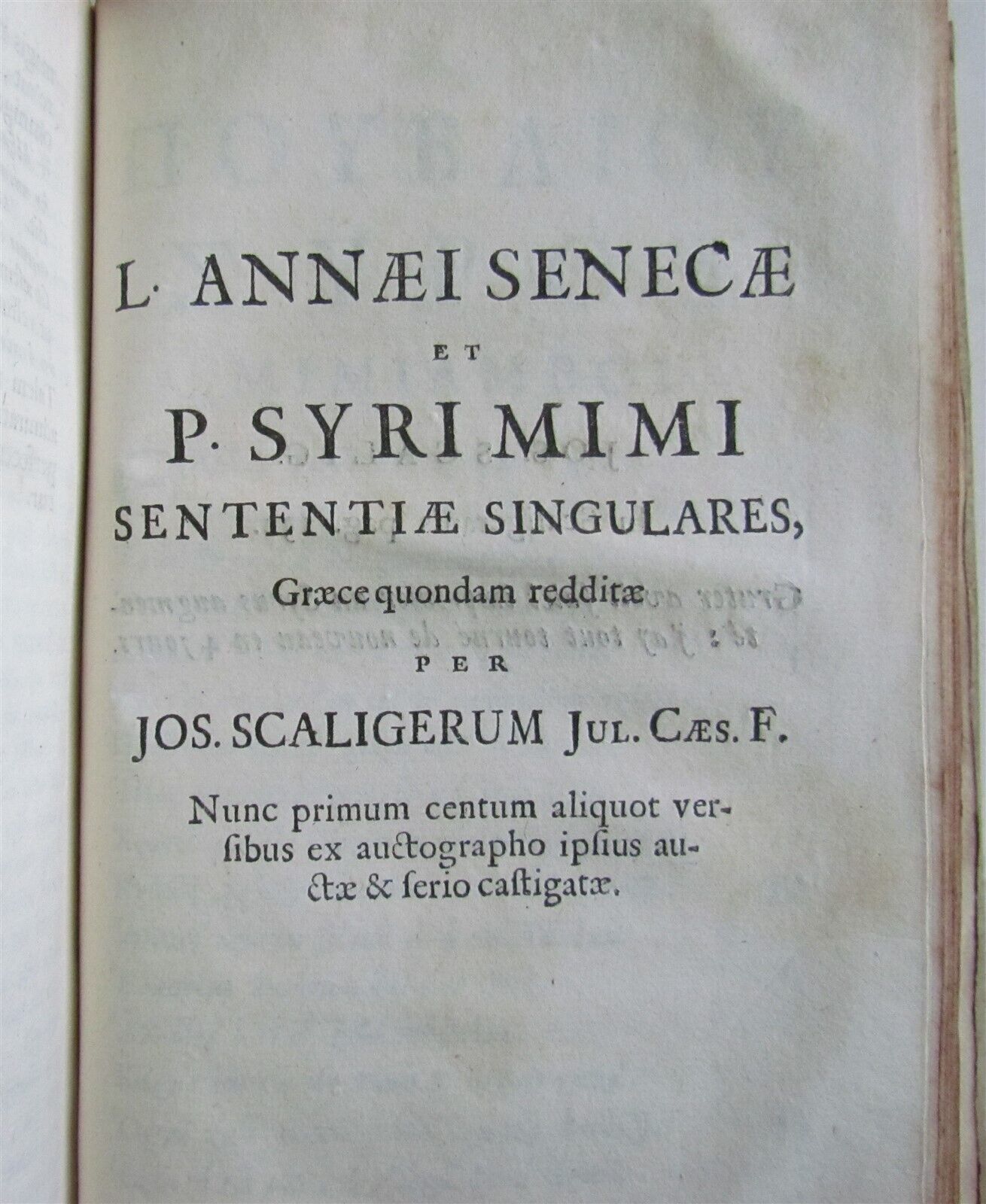 1727 SENECA in LATIN & GREEK antique GILT STAMPED PRIZED VELLUM BINDING