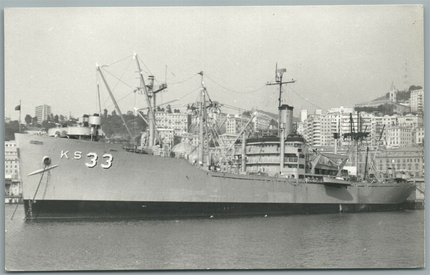 MILITARY SHIP USS ANTARES in GENOVA ITALY VINTAGE REAL PHOTO POSTCARD RPPC