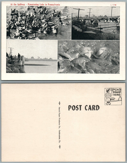 PYMATUNING LAKE PENNSYLVANIA AT THE SPILLWAY ANTIQUE POSTCARD