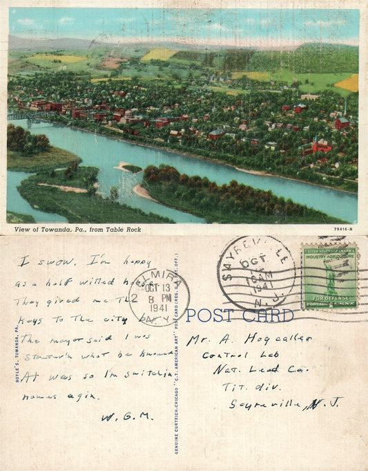 TOWANDA PA 1941 VINTAGE POSTCARD
