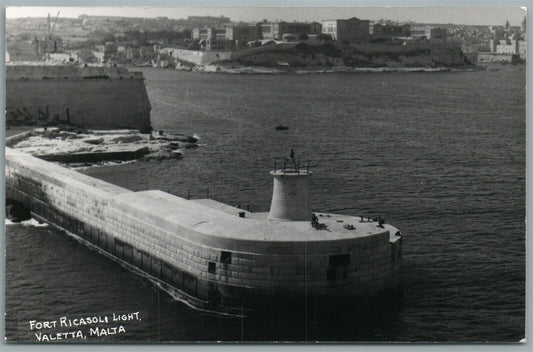 VALETTA MALTA FORT RICASOLI LIGHT VINTAGE REAL PHOTO POSTCARD RPPC