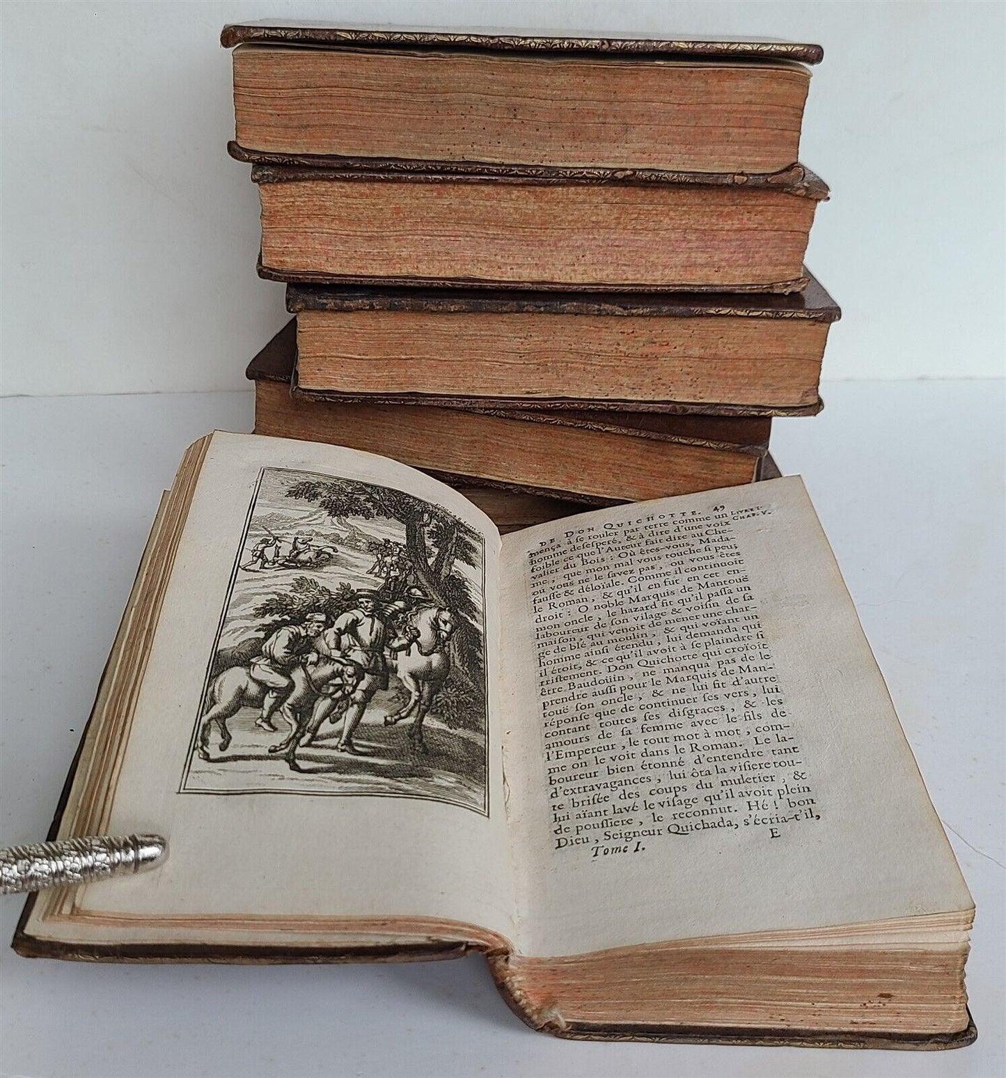 1713 DON QUICHOTTE DE LA MANCHE by CERVANTES 6 VOLUMES antique ILLUSTRATED