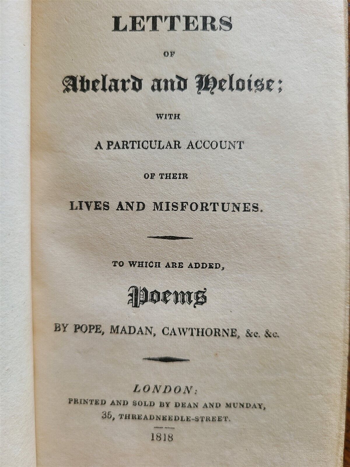 1818 LETTERS of ABELARD & HELOISE w/ POEMS by POPE MADAN etc. antique