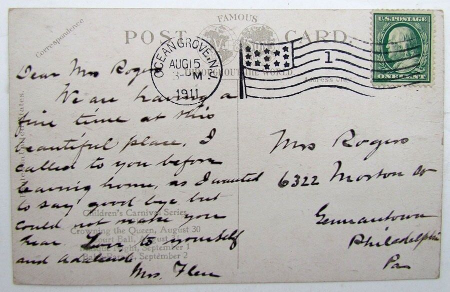 1911 VINTAGE POSTCARD QUEEN TITANIA & SUITE REVIEWING BABY PARADE ASBURY PARK NJ