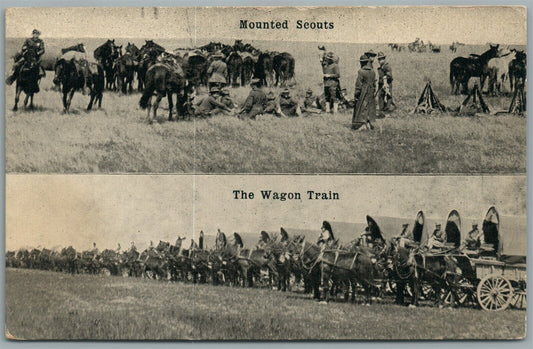 WAGON TRAIN MOUNTED SCOUTS WWI ERA ANTIQUE POSTCARD