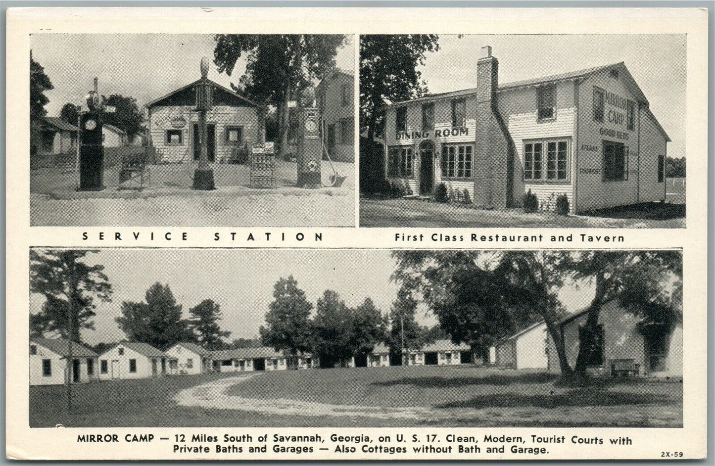 SAVANNAH GA GAS STATION MIRROR CAMP VINTAGE POSTCARD