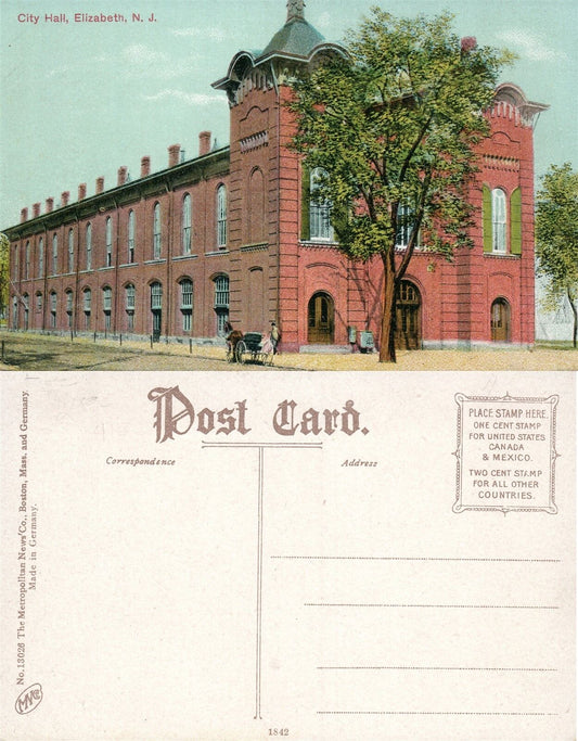 ELIZABETH N.J. CITY HALL ANTIQUE POSTCARD
