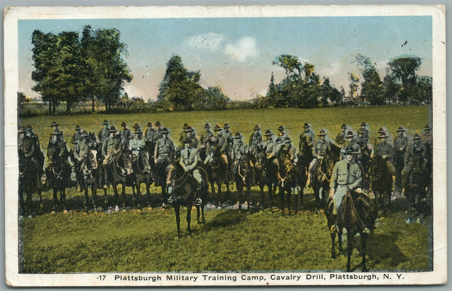 PLATTSBURGH NY MILITARY TRAINING CAMP CAVALRY DRILL ANTIQUE POSTCARD