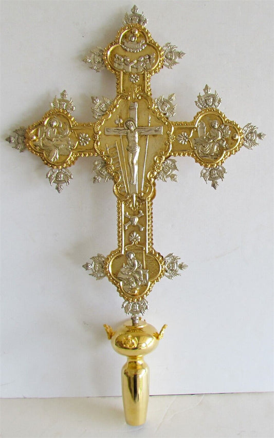 GREEK RUSSIAN ORTHODOX CHURCH LARGE PROCESSIONAL CROSS CRUCIFIX icon