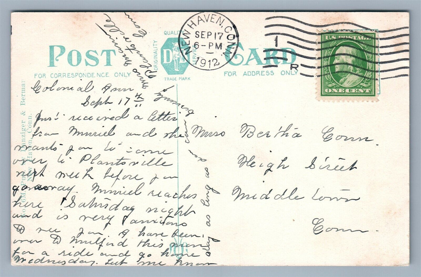 MILFORD CT FIRST CHURCH WATER STREET 1912 ANTIQUE POSTCARD