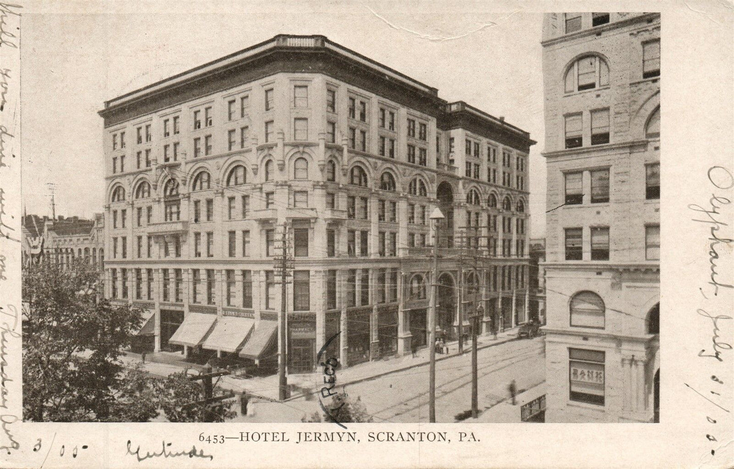 SCRANTON PA HOTEL JERMYN 1905 UNDIVIDED ANTIQUE POSTCARD