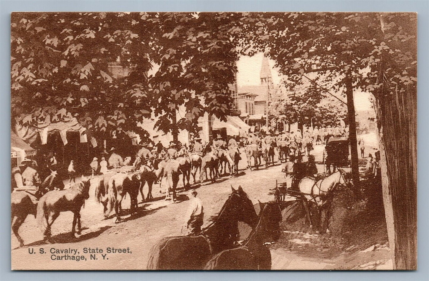 CARTHAGE NY US CAVALRY STATE STREET ANTIQUE POSTCARD