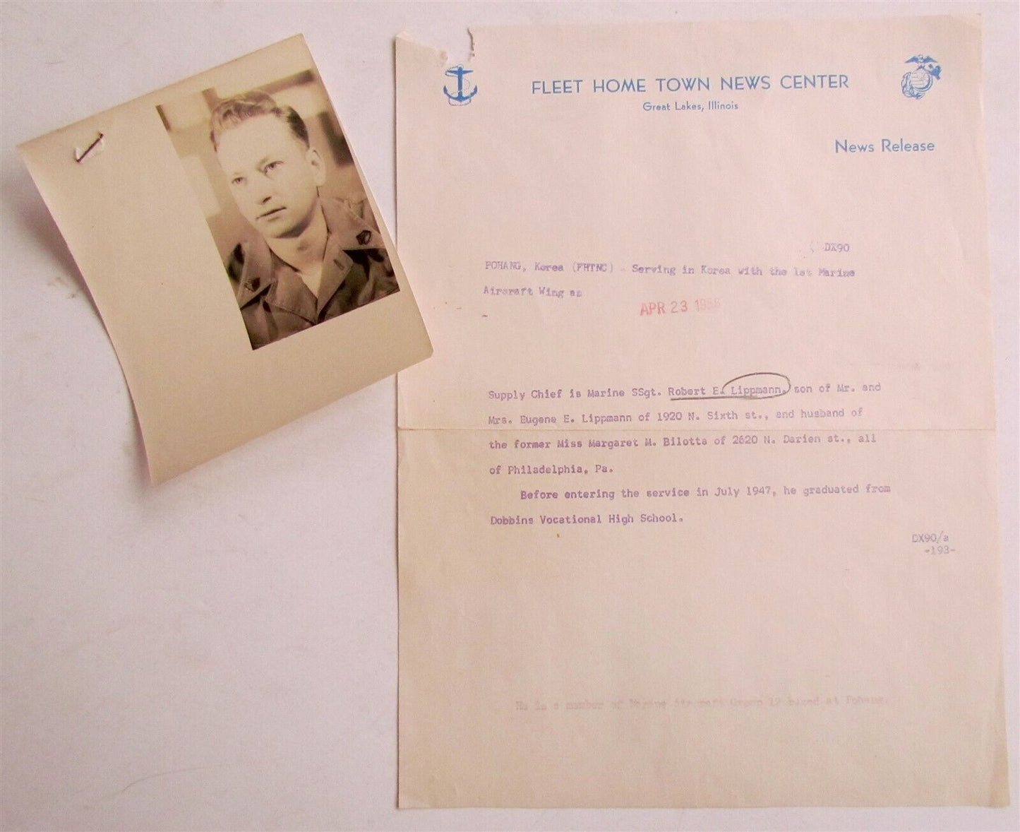 JEWISH SOLDIER KOREAN WAR CERTIFICATE 1956 VINTAGE GREAT LAKES IL Judaica