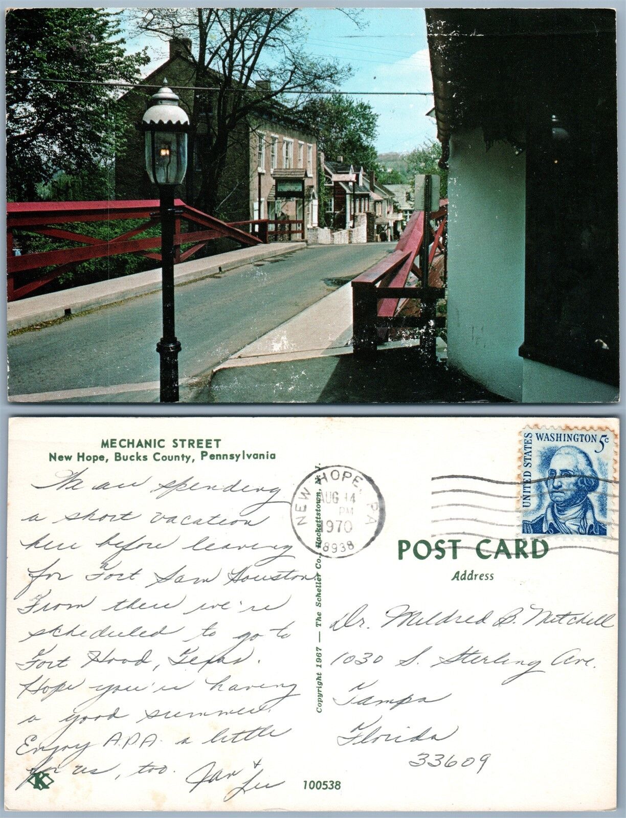 NEW HOPE BUCKS COUNTY PA MECHANIC STREET VINTAGE 1970 POSTCARD