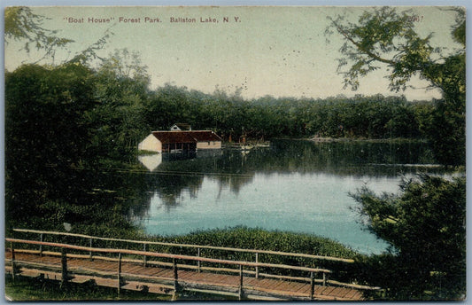 BALLSTON LAKE NY FOREST PARK BOART HOUSE 1907 ANTIQUE POSTCARD