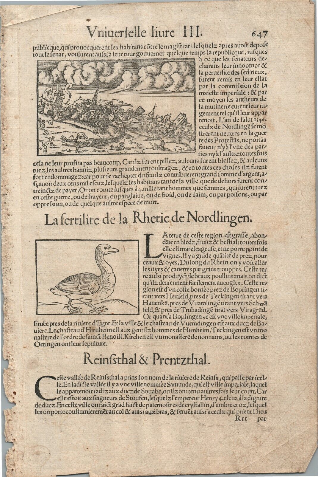 1575 NORDLINGEN GERMANY from BELLEFOREST EDITION of MUNSTER COSMOGRAPHY